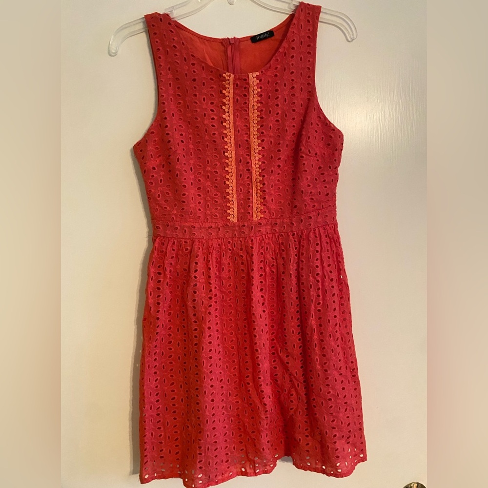Rhapsody Coral Eyelet Sleeveless Mini Dress